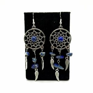 Silver and Blue Lapis Lazuli Dreamcatcher Earrings